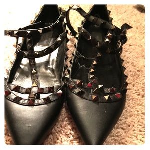 Valentino black leather point-toe flats