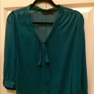Sheer Turquoise Polka Dot 3/4 Sleeve Blouse