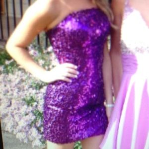 short purple sequin dress