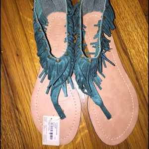 Teal fringe studded sandal