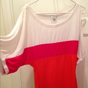 Bebe orange white and pink short sleeve top