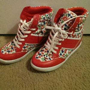 Floral wedge tennis shoes
