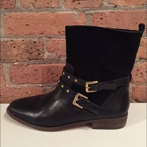 Coach Black Leather Suede Booties