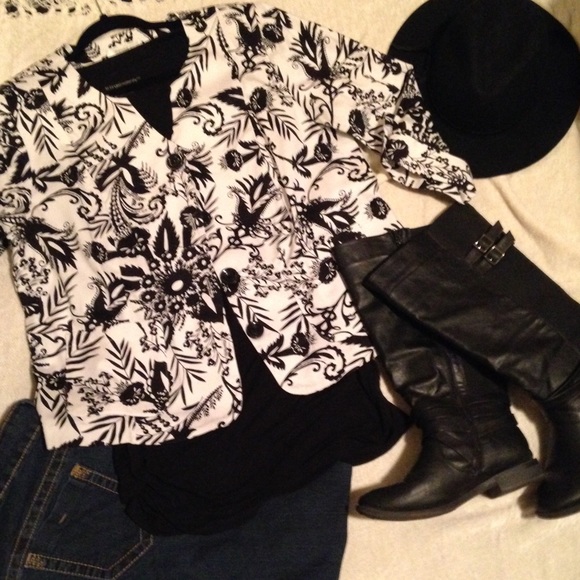 Black and white floral printed dress barn jacket
