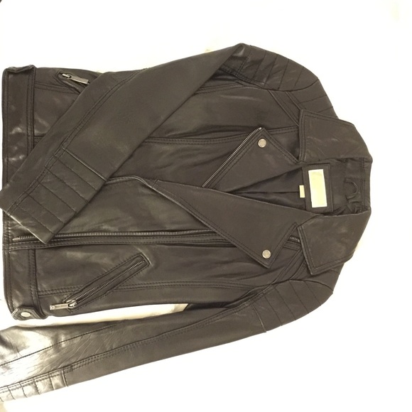 Michael Kors black leather motorcycle jacket
