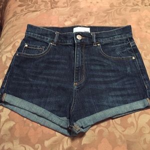 Denim shorts.