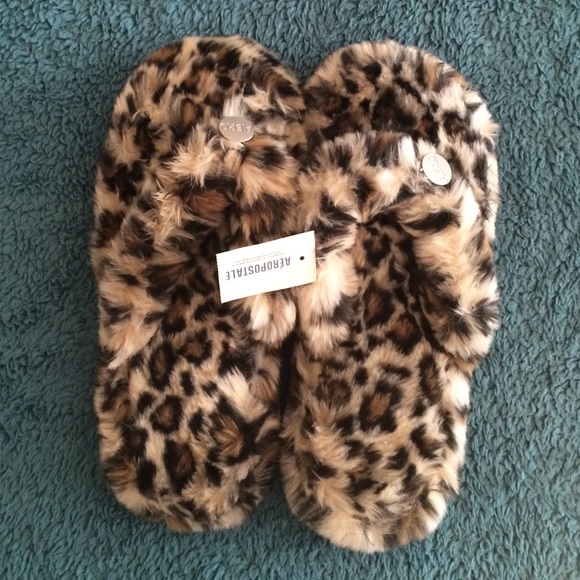 Fuzzy Cheetah Aeropostale Slippers