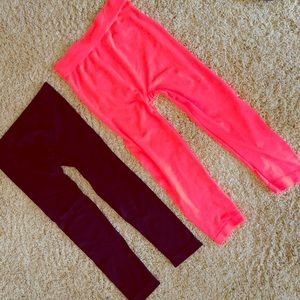 2 pair of leggings. Neon pink and black