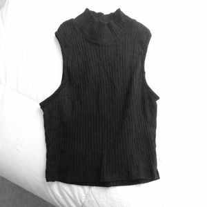 Forever 21 Black Ribbed Turtleneck Cropped Tanktop