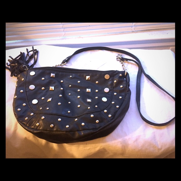 Black silver stud cross body purse