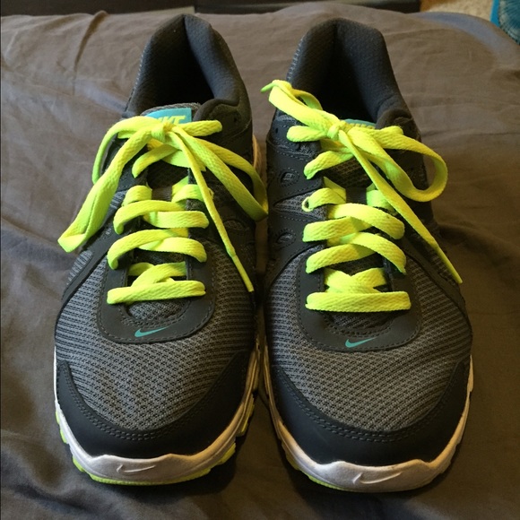 Grey Nikes with Teal & Neon Green Accents - Picture 2 of 4