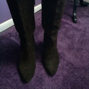 Chocolate suede Calvin Klein knee boots.