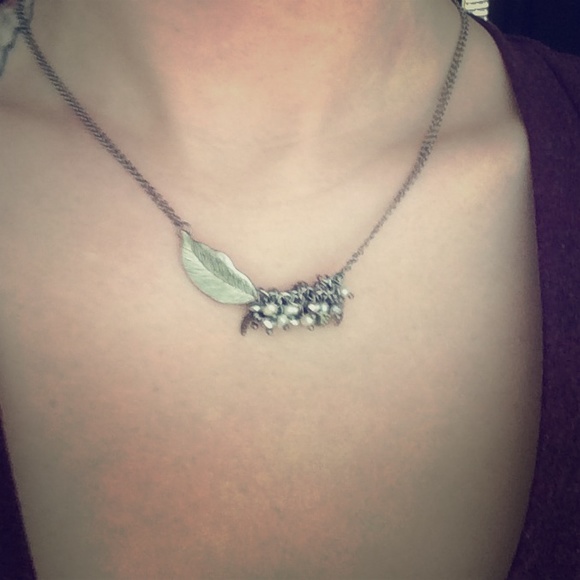 Silver and pearl leaf necklace
