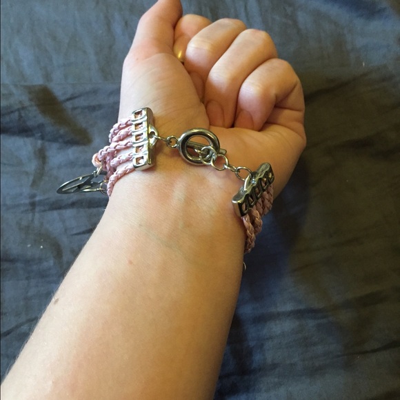 Baby Pink Peace Sign Rope Bracelet - Picture 2 of 2