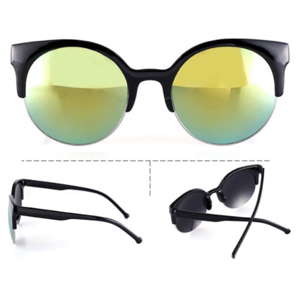 Retro Semi-Rimless Cat Eye Mirror Lens Sunglasses - Picture 2 of 4