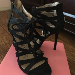 Strapped lace up heel sandal