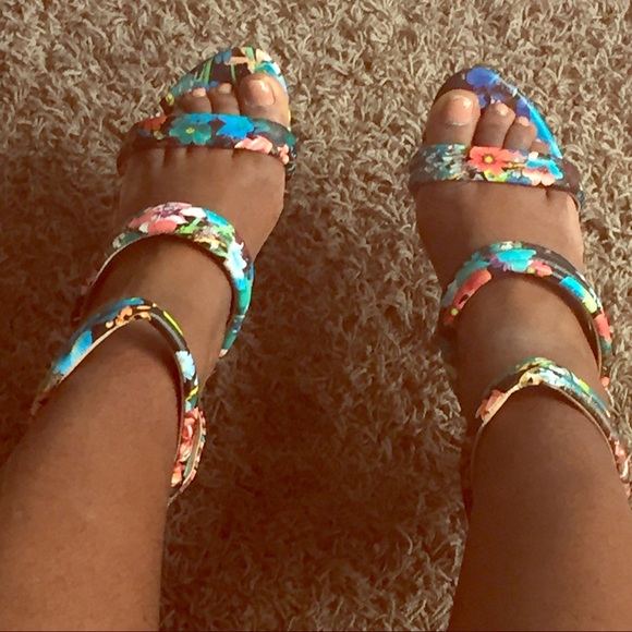 Strappy Floral Print Heels