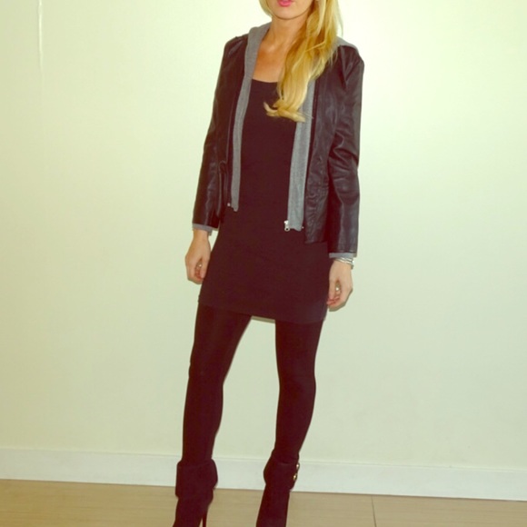 Black leather jacket with built in hoodie