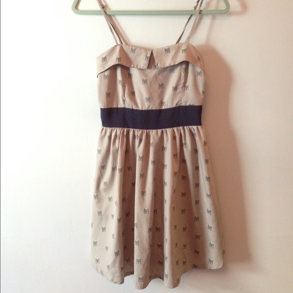 Gray and navy owl print spaghetti strap dress
