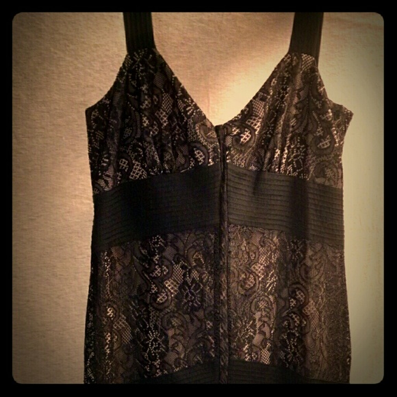 Ann Taylor black lace dress with tan lining