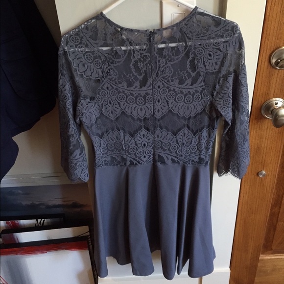 Blue skater dress with lace sleeves and back - Picture 3 of 4