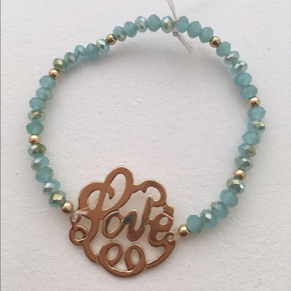 Elastic "LOVE" Blue Beads Bracelet