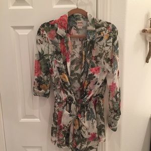 Floral Haute Hippie drawstring loose hip top