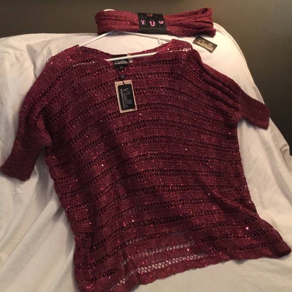 Noelle open weave top with matching scarf