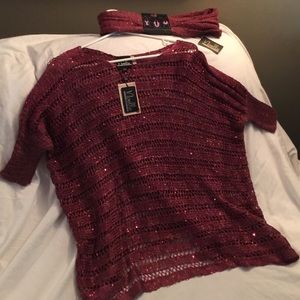 Noelle open weave top with matching scarf