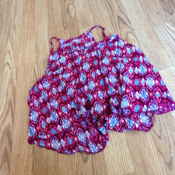 bohemian printed red blue & white top