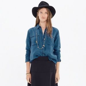 MADEWELL // indigo linen "ex-boyfriend" shirt.
