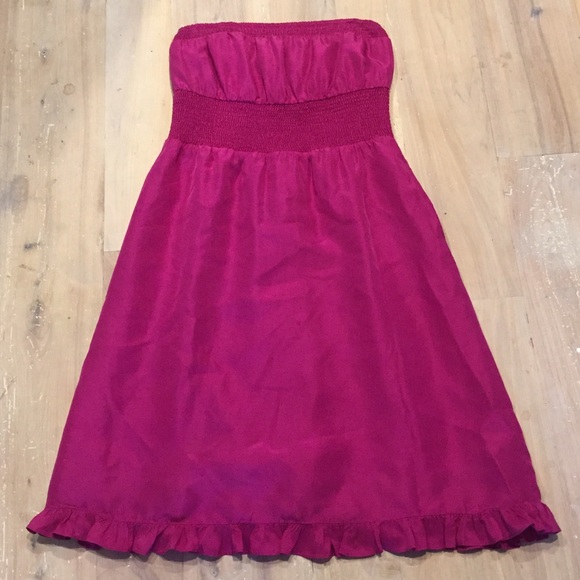 Maeve Fuschia Silk Strapless Dress w/Ruching