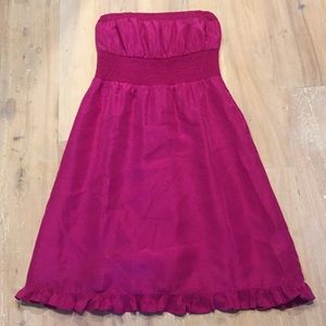 Maeve Fuschia Silk Strapless Dress w/Ruching