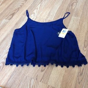 Macy's lace trim navy blue tank