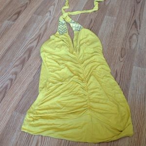 yellow rine stoned body con dress