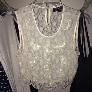 Sheer lace topshop crop top with sequin detail