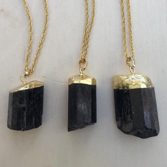 Jewelry - Black Tourmaline Gold Dipped Pendant Necklace