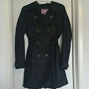Black Ruffle Rain Peacoat