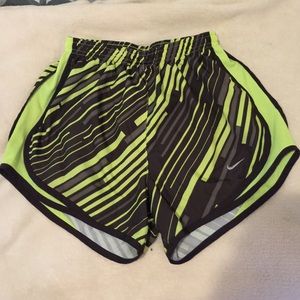 Nike neon yellow/black striped running shorts