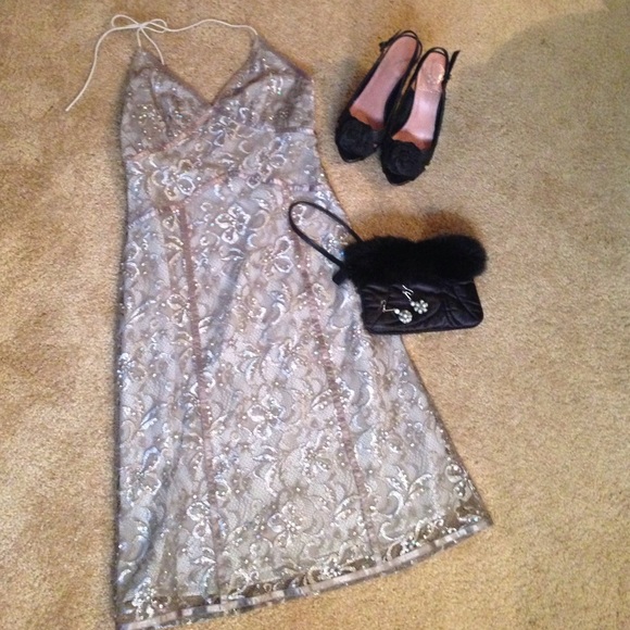Express Silver sequin halter dress - Picture 1 of 4