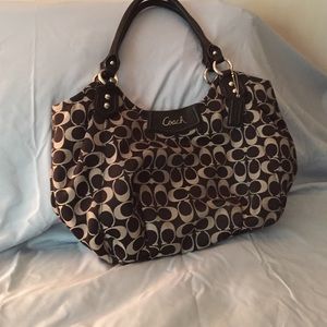 Black and beige large Coach shoulder bag
