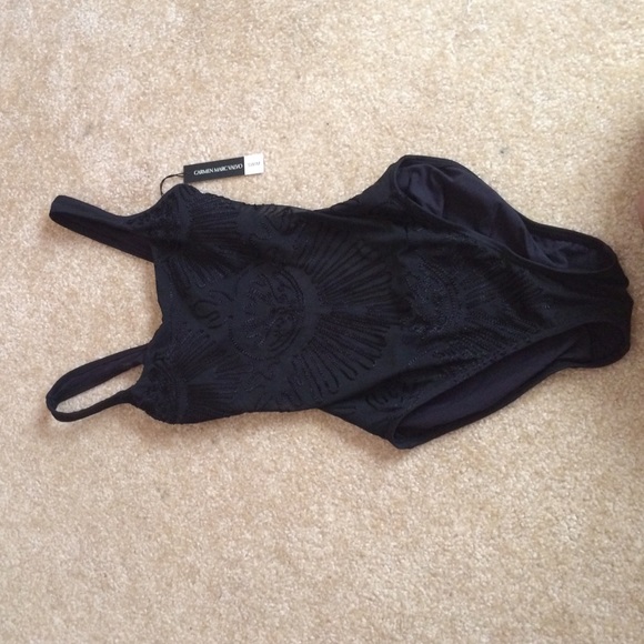 Black, lace, whole pice bathing suit - Picture 3 of 3