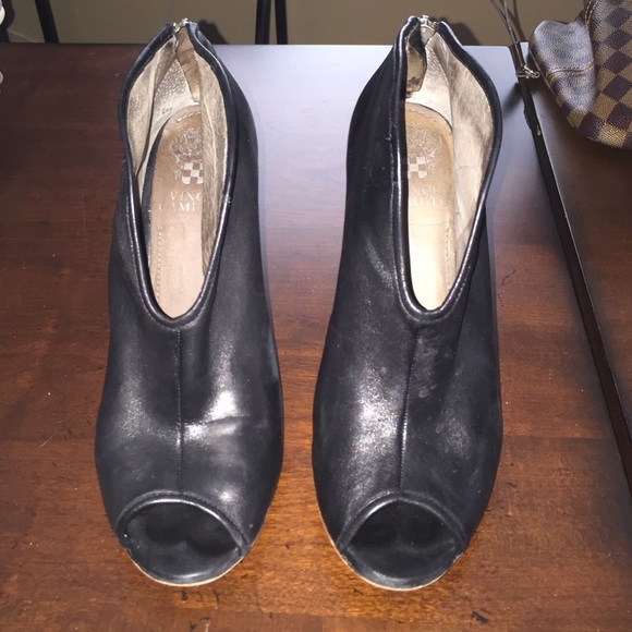 Vince Camuto Open Toe Booties - Black Leather