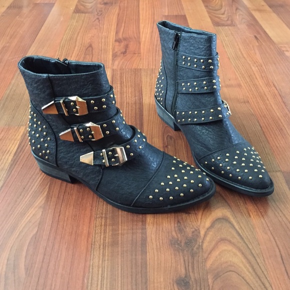 Shoes - Black and gold studded booties