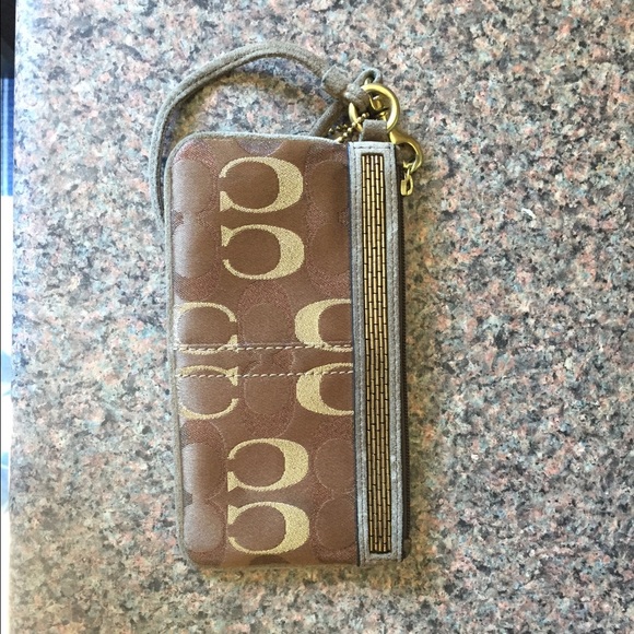 Coach Gold/Brown wristlet - Picture 1 of 4