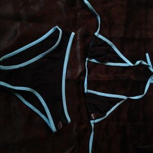 teal and black mesh bikini