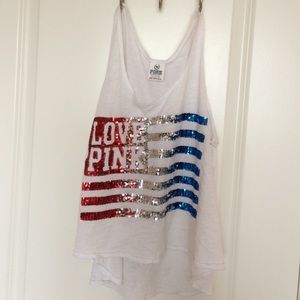 White tank top love pink American flag design