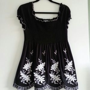 Black with White Embroidery Top