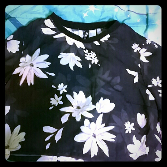 Cute sheer black floral crop top
