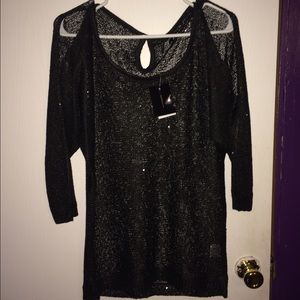 Sequin cold shoulder top